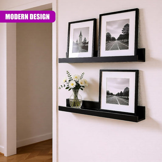 Floating Shelves for Wall, Set of 2 - Modern Seamless Mounting, Easy Install Picture Ledge Display Shelf for Decor, Collectibles - Home, Bedroom, Bathroom, Office, 45x10x5cm