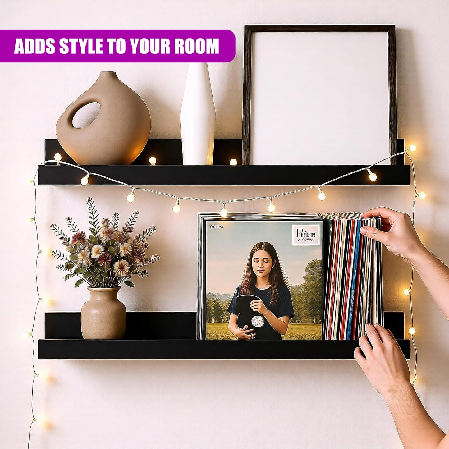 Floating Shelves for Wall, Set of 2 - Modern Seamless Mounting, Easy Install Picture Ledge Display Shelf for Decor, Collectibles - Home, Bedroom, Bathroom, Office, 45x10x5cm