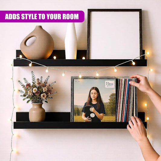 Floating Shelves for Wall, Set of 2 - Modern Seamless Mounting, Easy Install Picture Ledge Display Shelf for Decor, Collectibles - Home, Bedroom, Bathroom, Office, 45x10x5cm